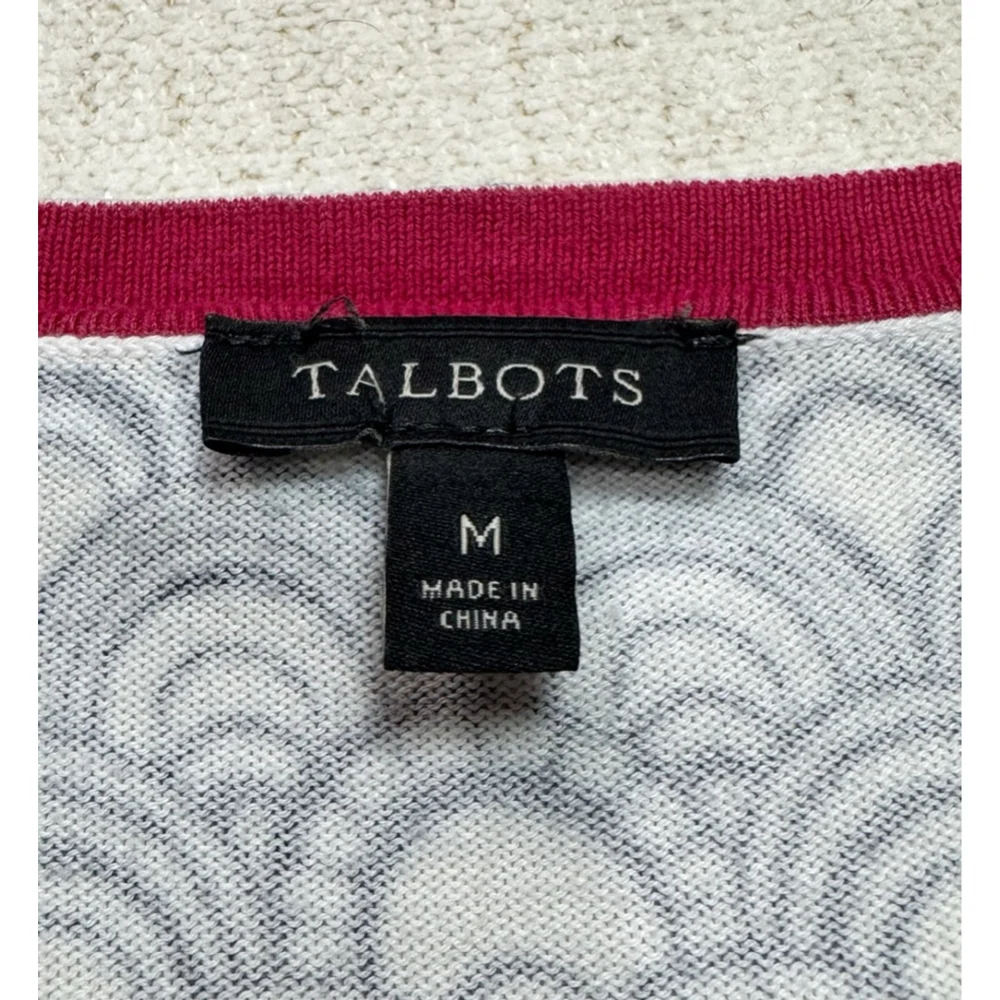 Talbots Women Cardigan Sweater Blue White Medium Business Casual Office Corporat